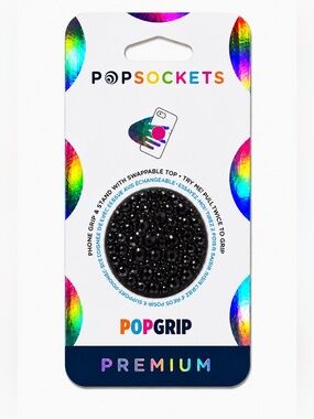 Jet Black Luxe Crystals PopSocket Phone Holder Grip New